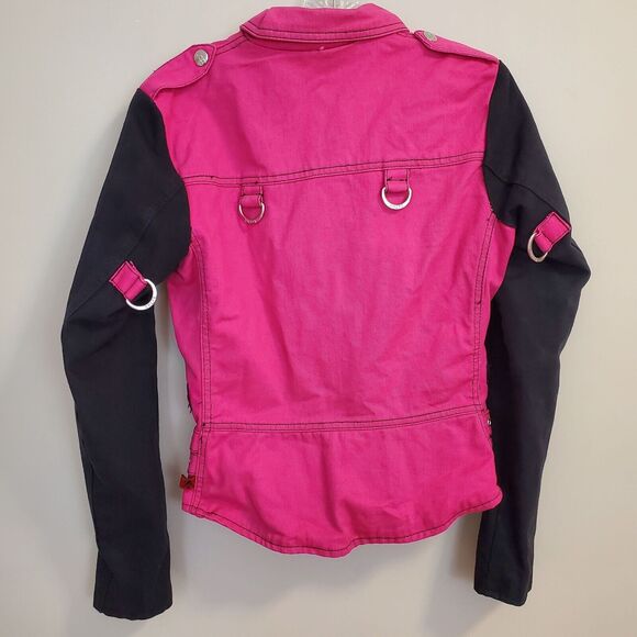 Tripp NYC  pink and black colorblock Moto biker punk Jacket S - Picture 8 of 13